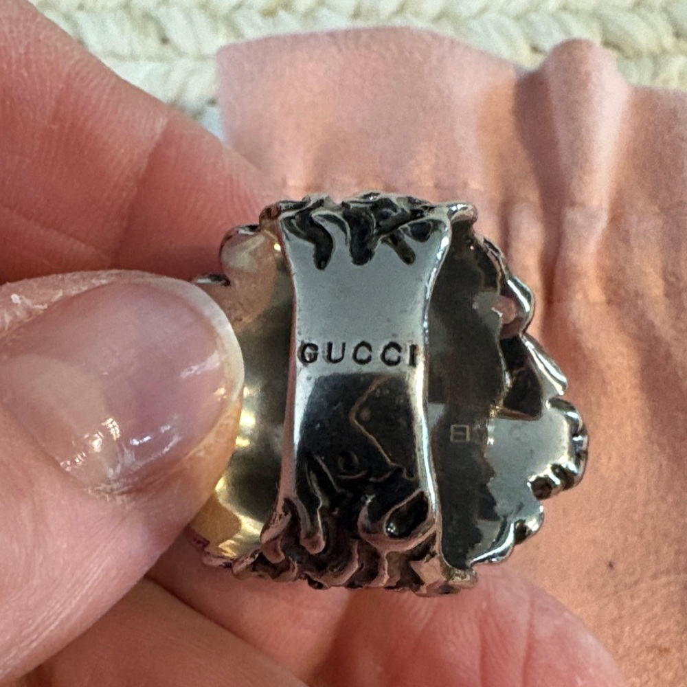 Gucci Silver-Tone Lion Head Ring with Clear Crystal - Picture 2 of 10